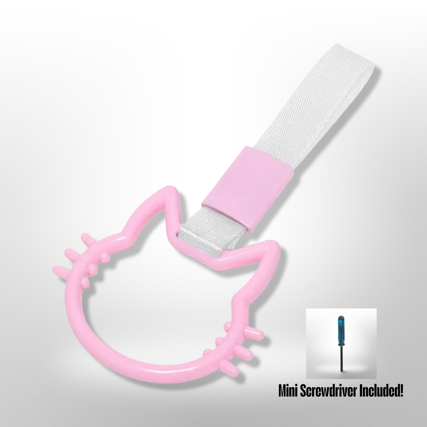 Car Handle / Tsurikawa JDM Style - Pink Cat, White Strap