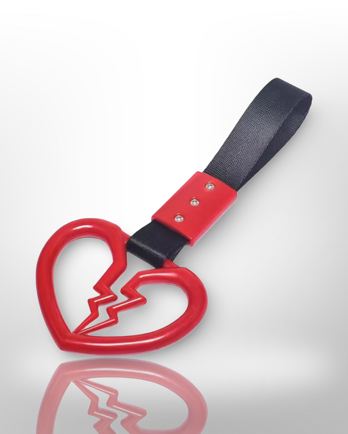 Car Handle / Tsurikawa JDM Style - Red Broken Heart, Black Strap