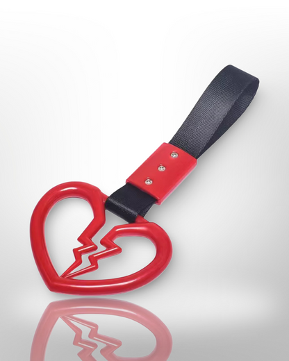 Car Handle / Tsurikawa JDM Style - Red Broken Heart, Black Strap