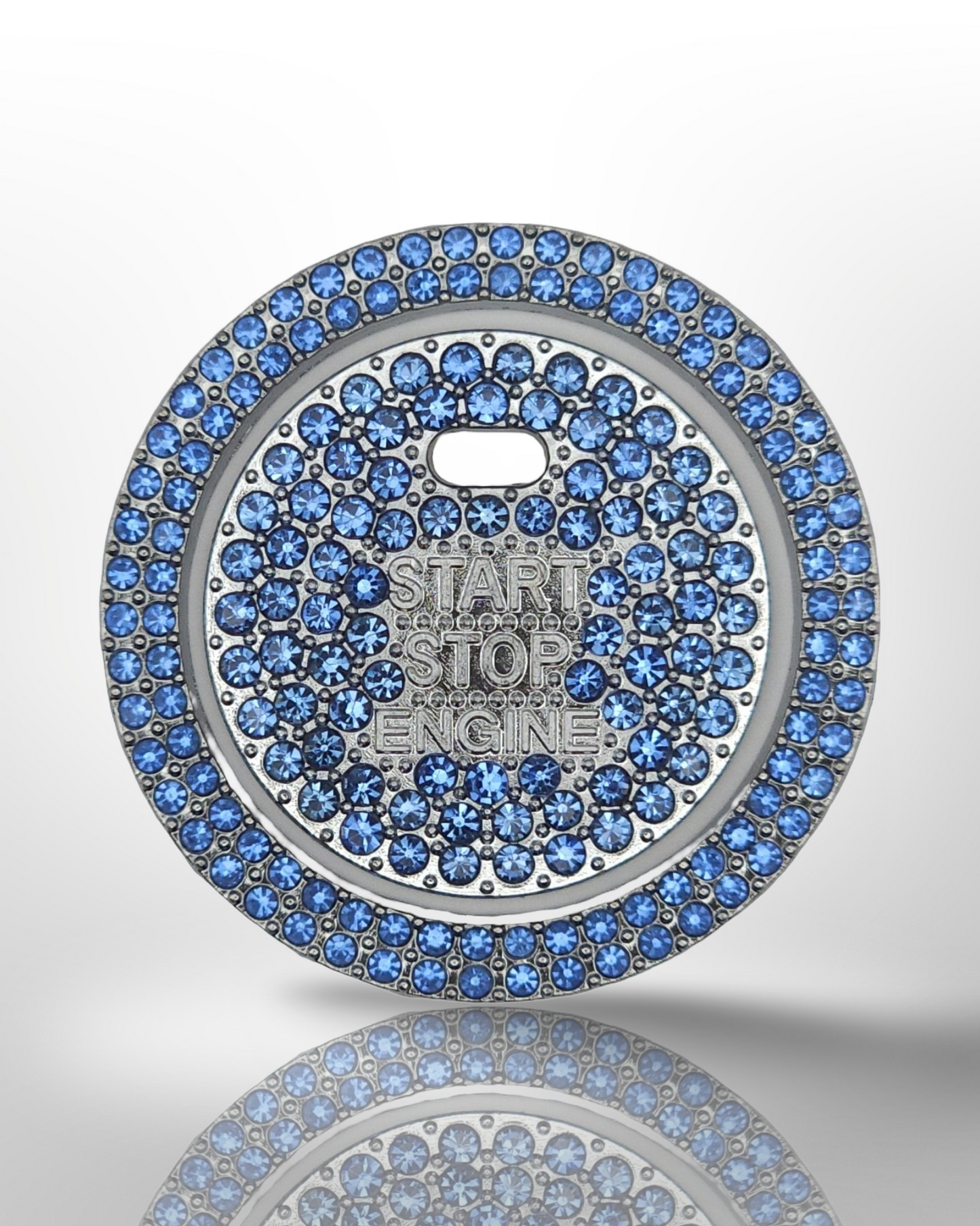 Start/Stop Button Bling Ring - 2pc Set W Hole - Rhinestone Ring - Blue