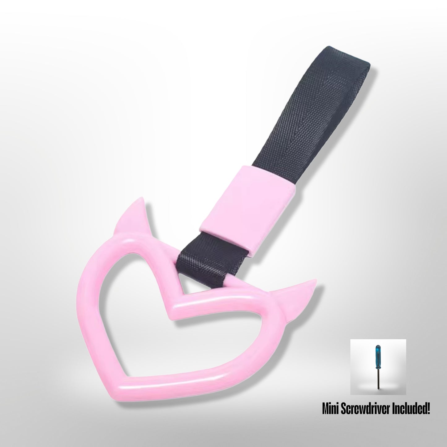Car Handle / Tsurikawa JDM Style - Pink Evil Heart, Black Strap