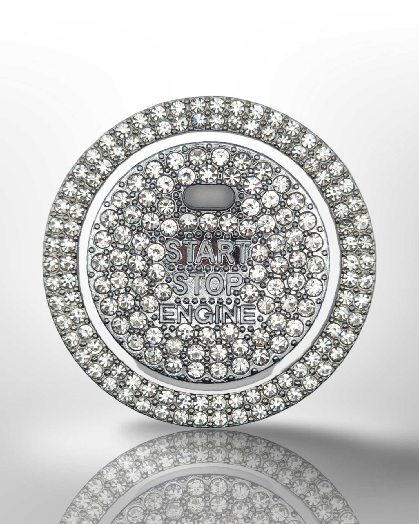 Start/Stop Button Bling Ring - 2pc Set W Hole - Rhinestone Ring - White