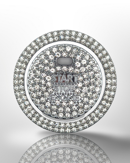 Start/Stop Button Bling Ring - 2pc Set W Hole - Rhinestone Ring - White