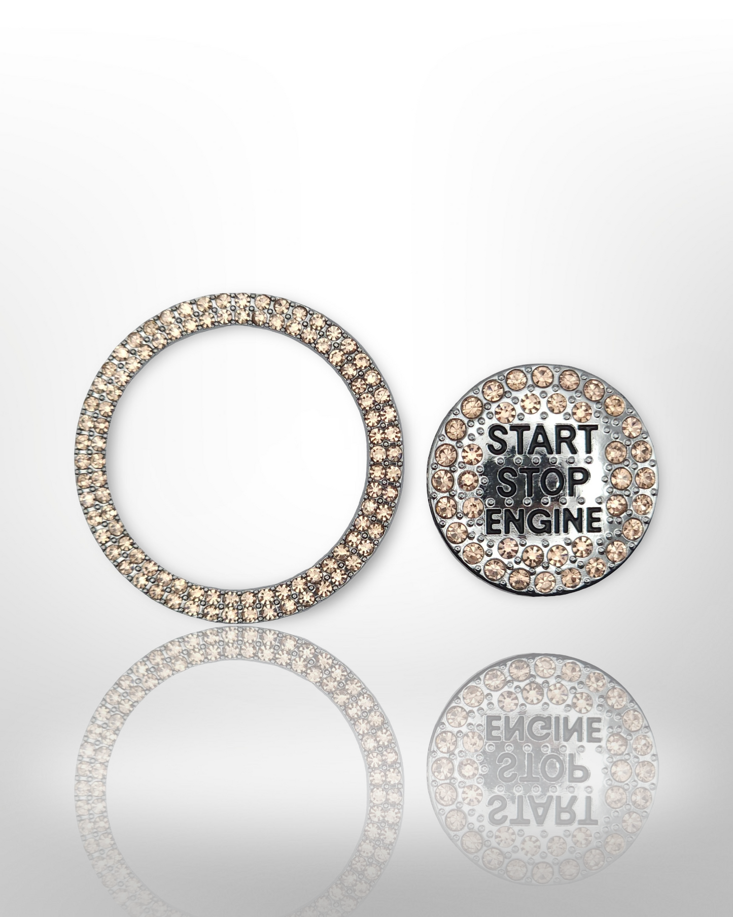 Start/Stop Button Bling Ring - 2pc Set - Rhinestone Ring - Orange