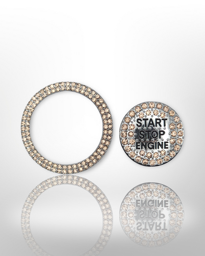 Start/Stop Button Bling Ring - 2pc Set - Rhinestone Ring - Orange
