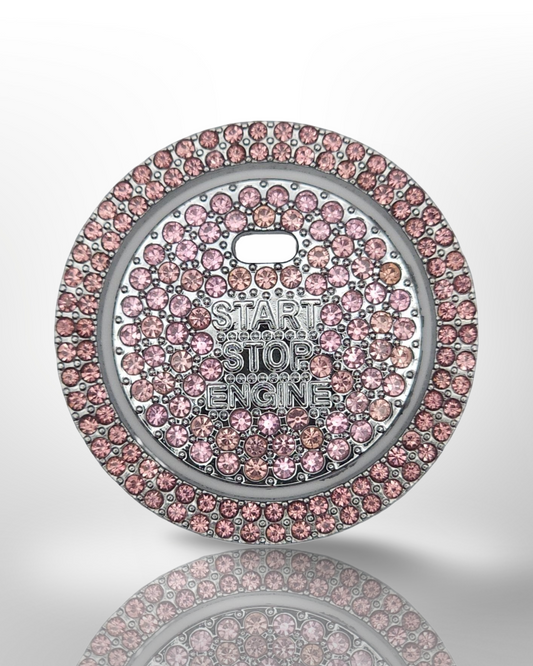 Start/Stop Button Ring - 2pc Set W Hole - Rhinestone Ring - Pink