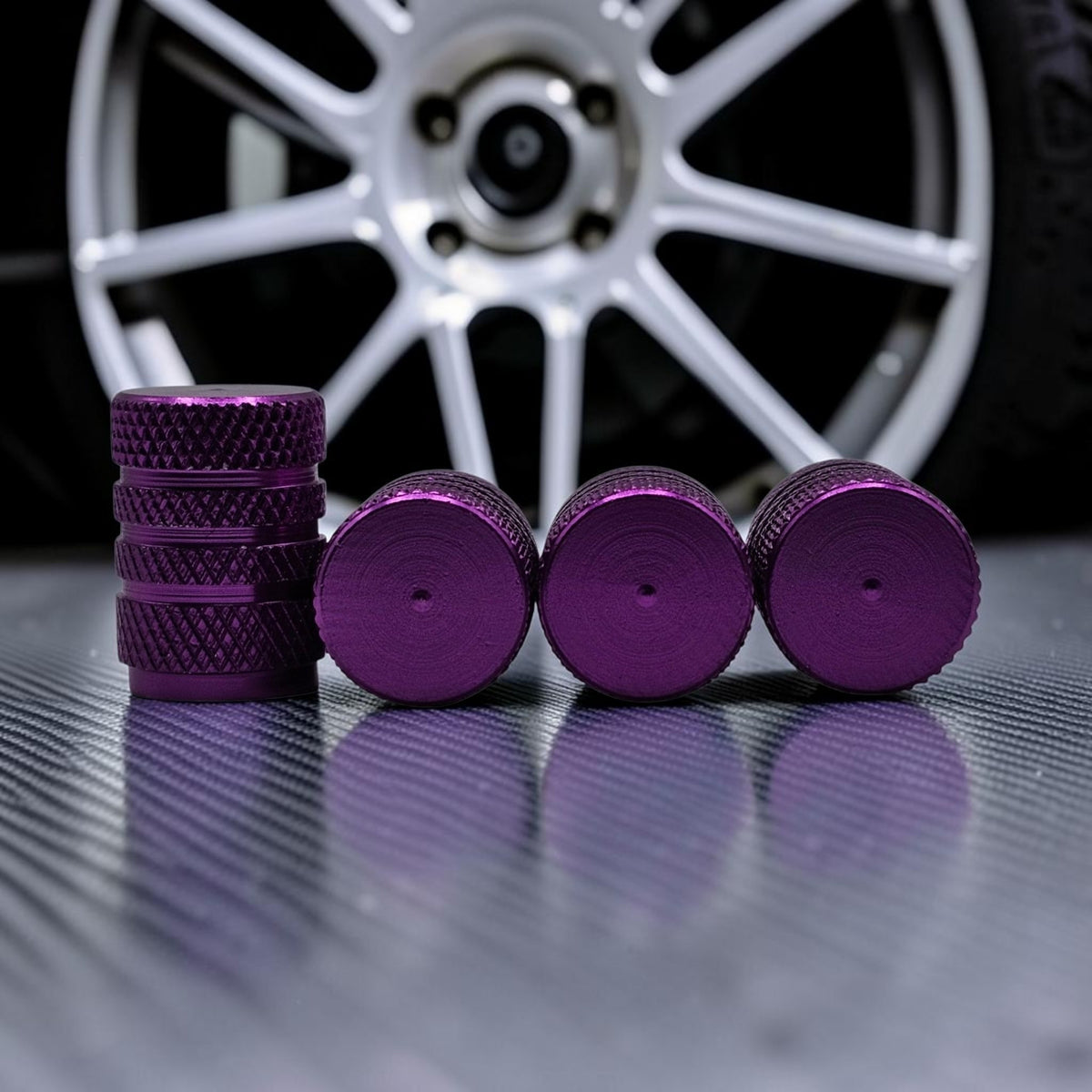 Tire Valve Barrel stem cap W plastic protection - Purple - Aluminum Alloy