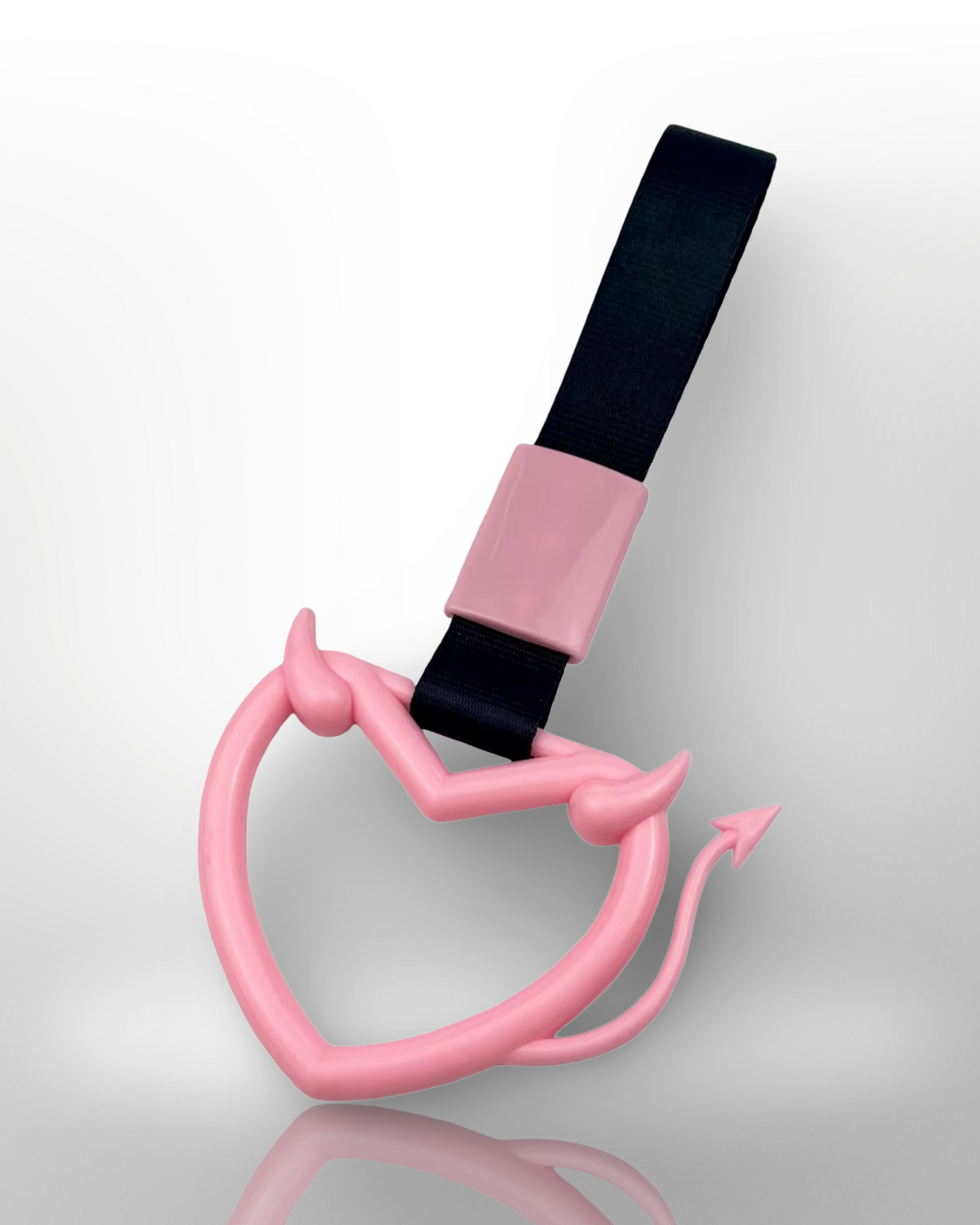 Car Handle / Tsurikawa JDM Style - Pink Evil Heart w/ Tail, Black Strap