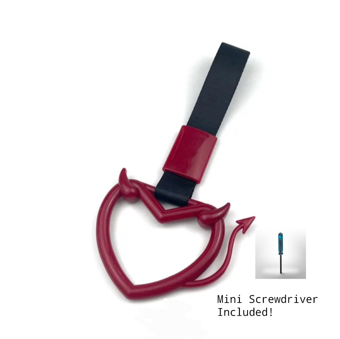 Car Handle / Tsurikawa JDM Style - Red Evil Heart w/ Tail, Black Strap